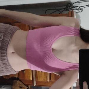 Pink Ribbed Knit Crop Top